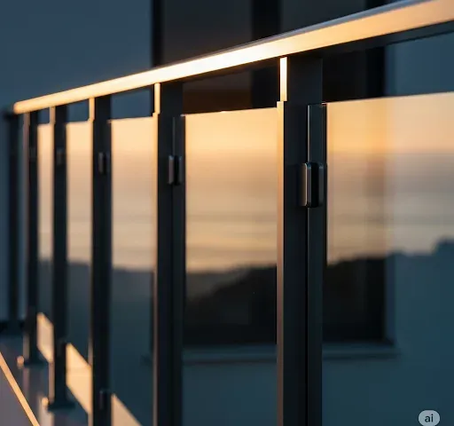 Visualisierung eines geradlinigen Stahlgeländers am Balkon